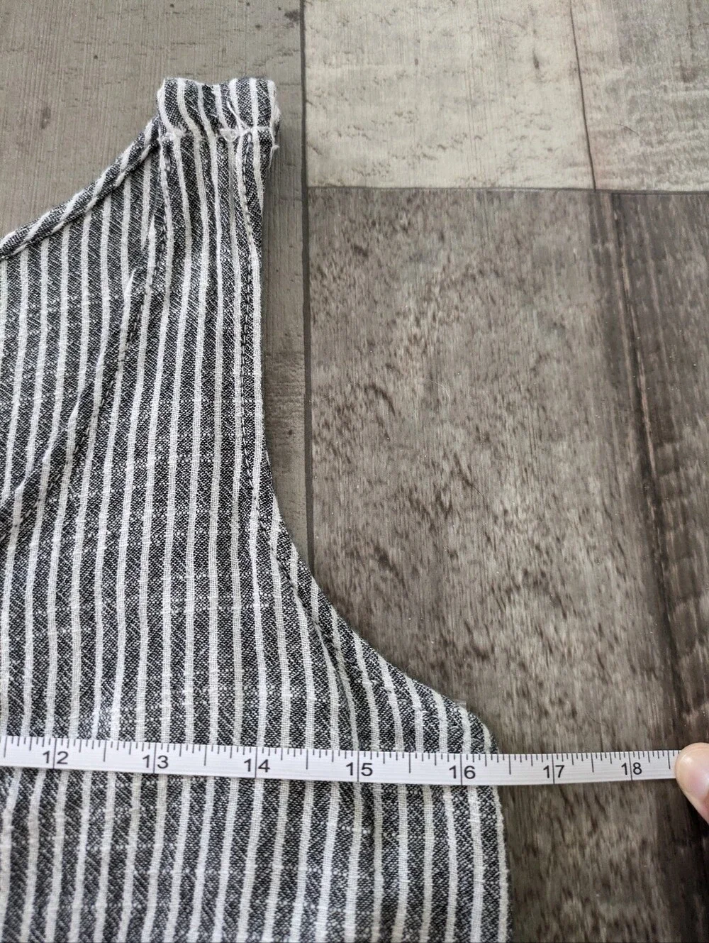 Max Studio Womens Jumpsuit Romper Size Striped Gray/White Pockets Linen Blend - Picture 5 of 9